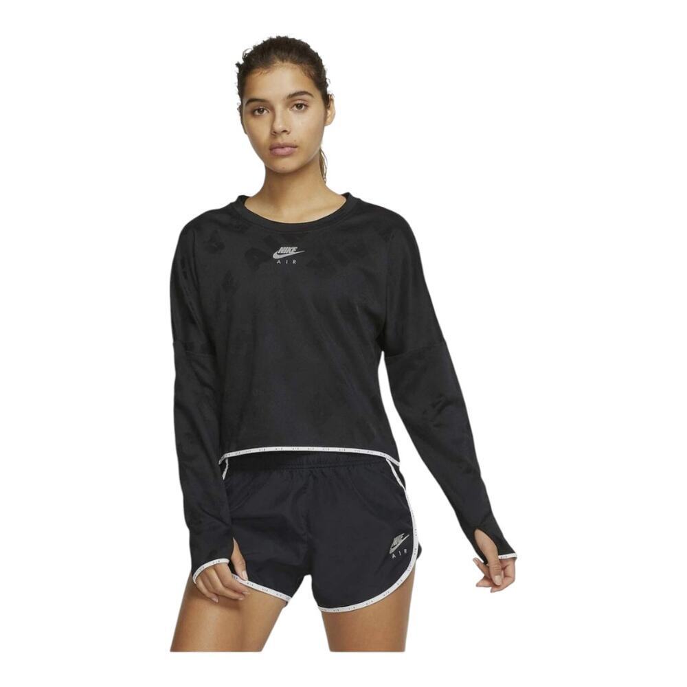 Nike Air womens sz1X long sleeve crop running training black white allover print